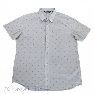 Travis Mathew Palm Tree Gray Button Down XL Slim Tropical Resortwear Golf Casual